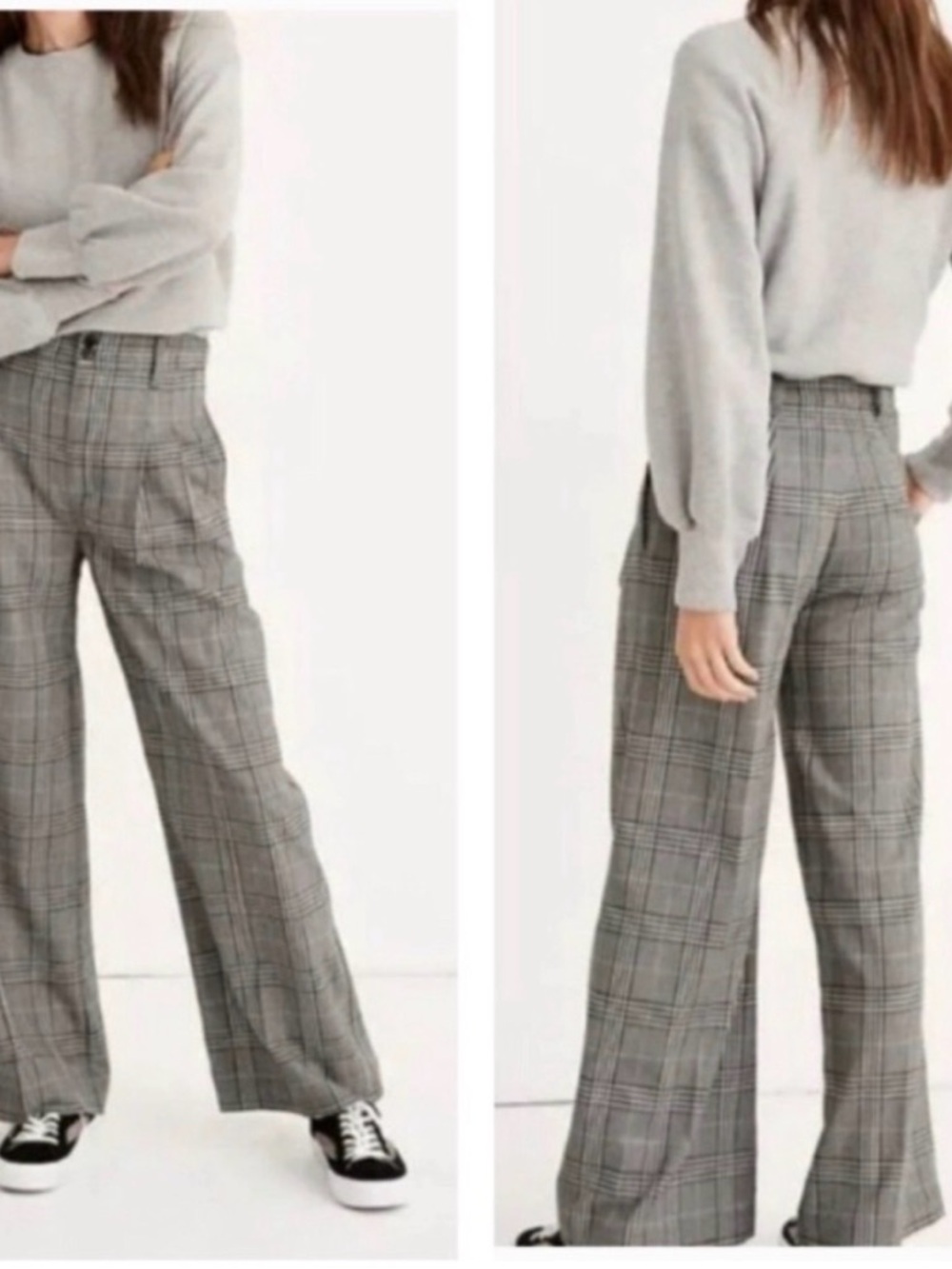 Madewell High Waist Wide-Leg Pleated Plaid Pants - Size 8